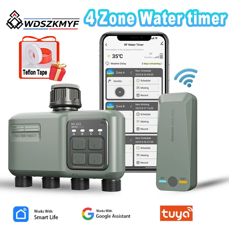 Smart Garden Lock - ระบบรดน้ำต้นไม้อัตโนมัติพร้อมตัวตั้งเวลาอัจฉริยะ WiFi RF433 สำหรับ 4 หัวจ่ายน้ำ