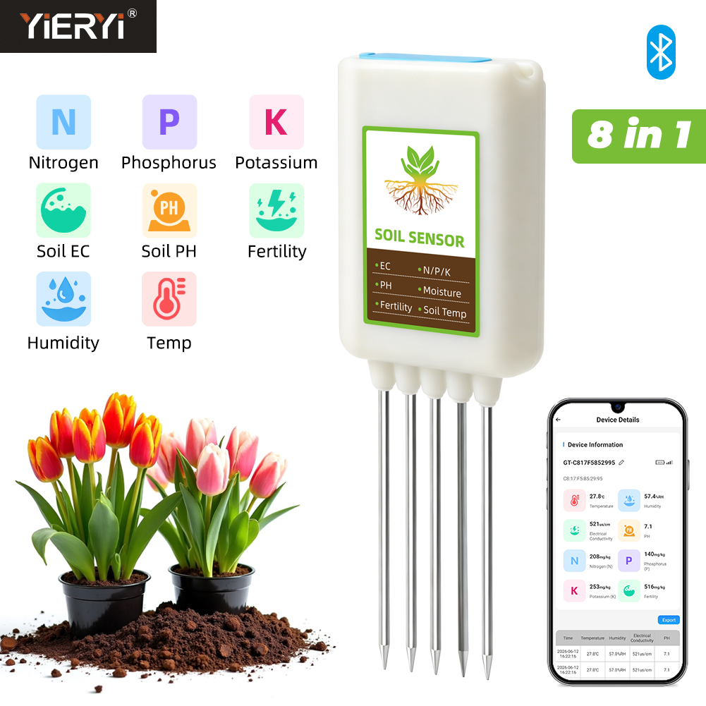Smart Garden Products - เครื่องวัดดินบลูทูธ 8 in 1 ยี่ห้อ Yieryi